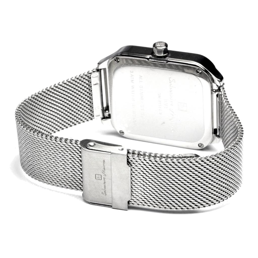 Часы Moon Phase Square Square Multi Calendar Business Formal Stainless Steel Mesh Belt Limited Model Silver Blue [Salvatore Mara] Мужские SM24112-SSBLM