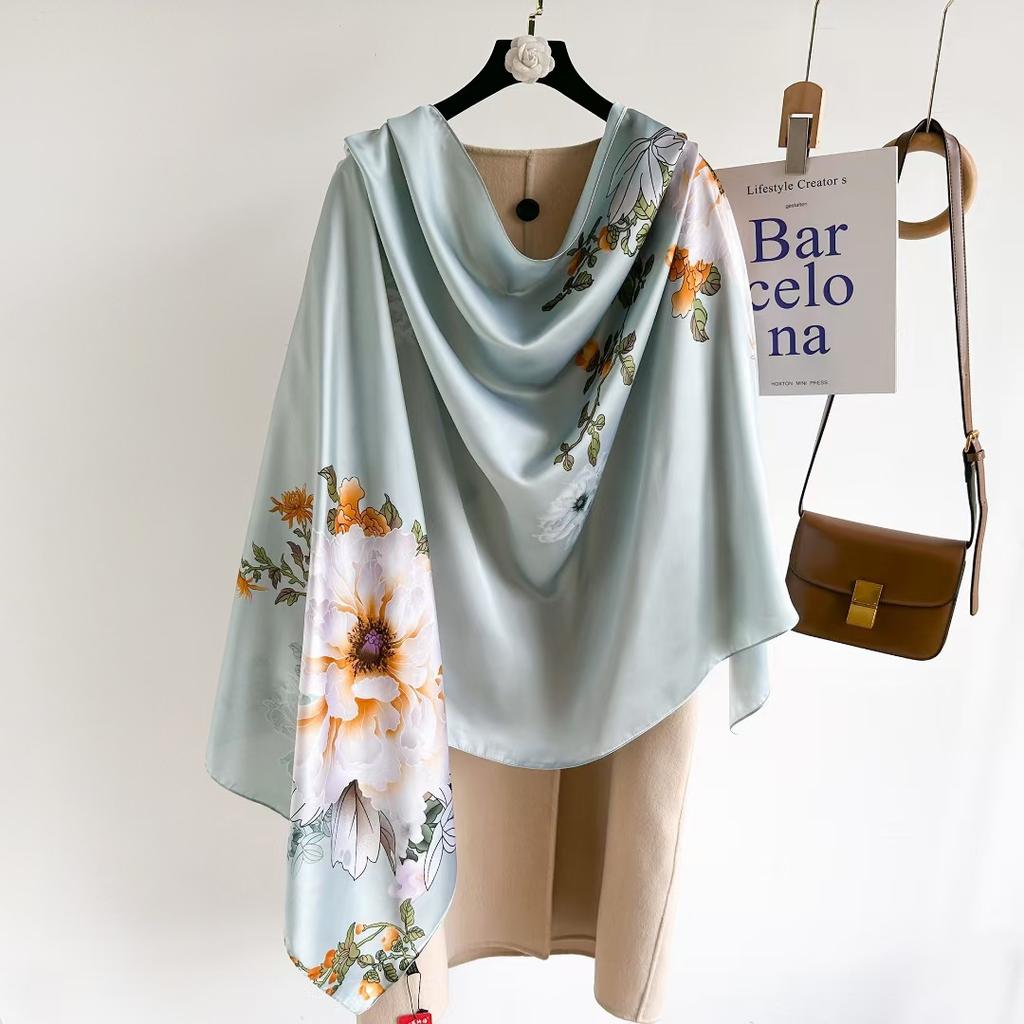 Hangzhou Silk Silk Scarf Autumn and Winter Shawl Two-purpose Thin Style Versatile Fashion New High-end High-end Exterior Matching