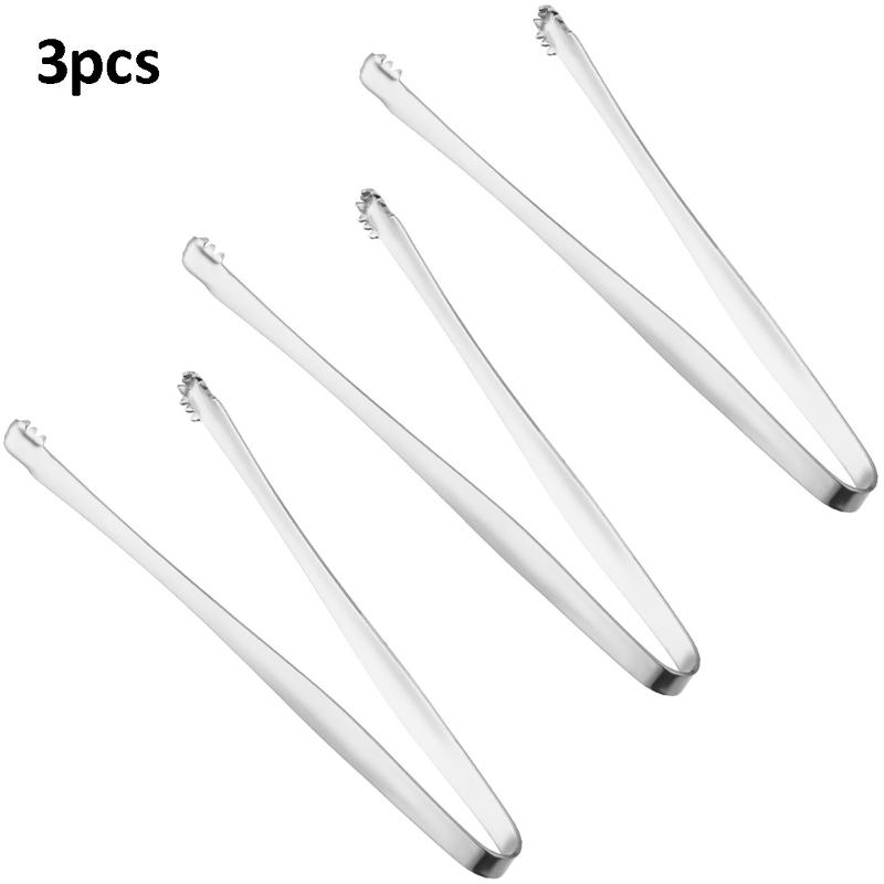 3pcs Stainless Steel Ice Clamp Thick Anti Slip Ice Clip Fruit Coffee Cube Sugar Clip Toothed Food Clip Kitchen Accessories