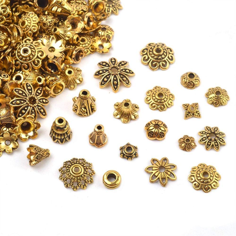 Antique Gold/Silver/Bronze Bead Caps for Jewelry Making Flower Ornament Caps  Necklace