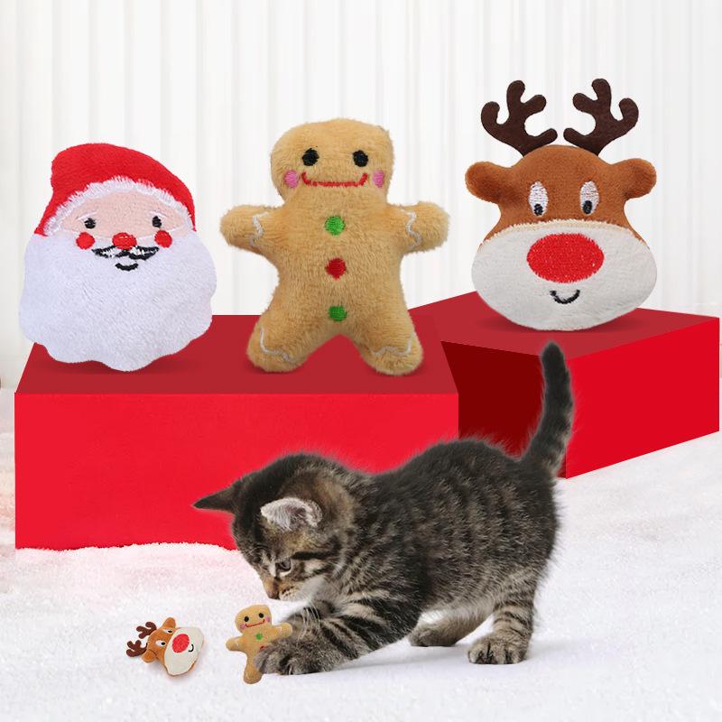 Christmas Reindeer Gingerbread Santa Plush Catnip Toy for Cats
