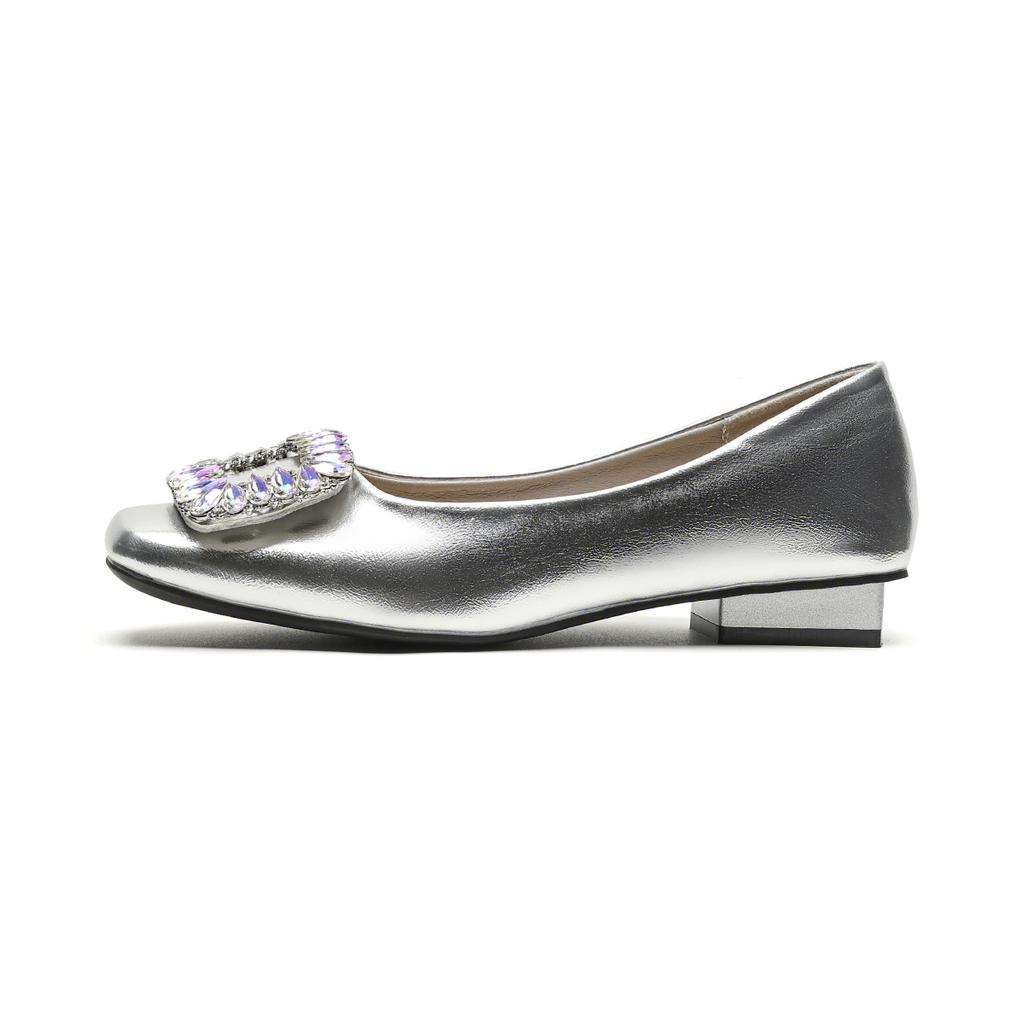 Rhinestone Shallow Mouth French Square Head Silver with Skirt Single Shoes Female Spring and Fall