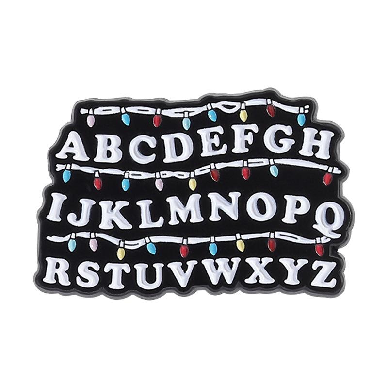 Sci-fi Horror Movies Brooch Enamel Pins Red Cannibal Flowers 26 English Letter Brooches Backpack Lapel Badge Jewelry Gift New