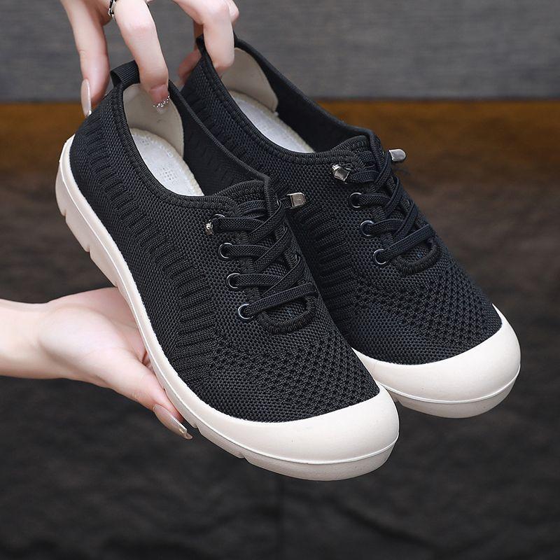 Spring and Autumn Old Beijing Cloth Shoes Women's Breathable and Comfortable Knitted Surface Single Shoes One Pedal Non-slip Comfortable Cas