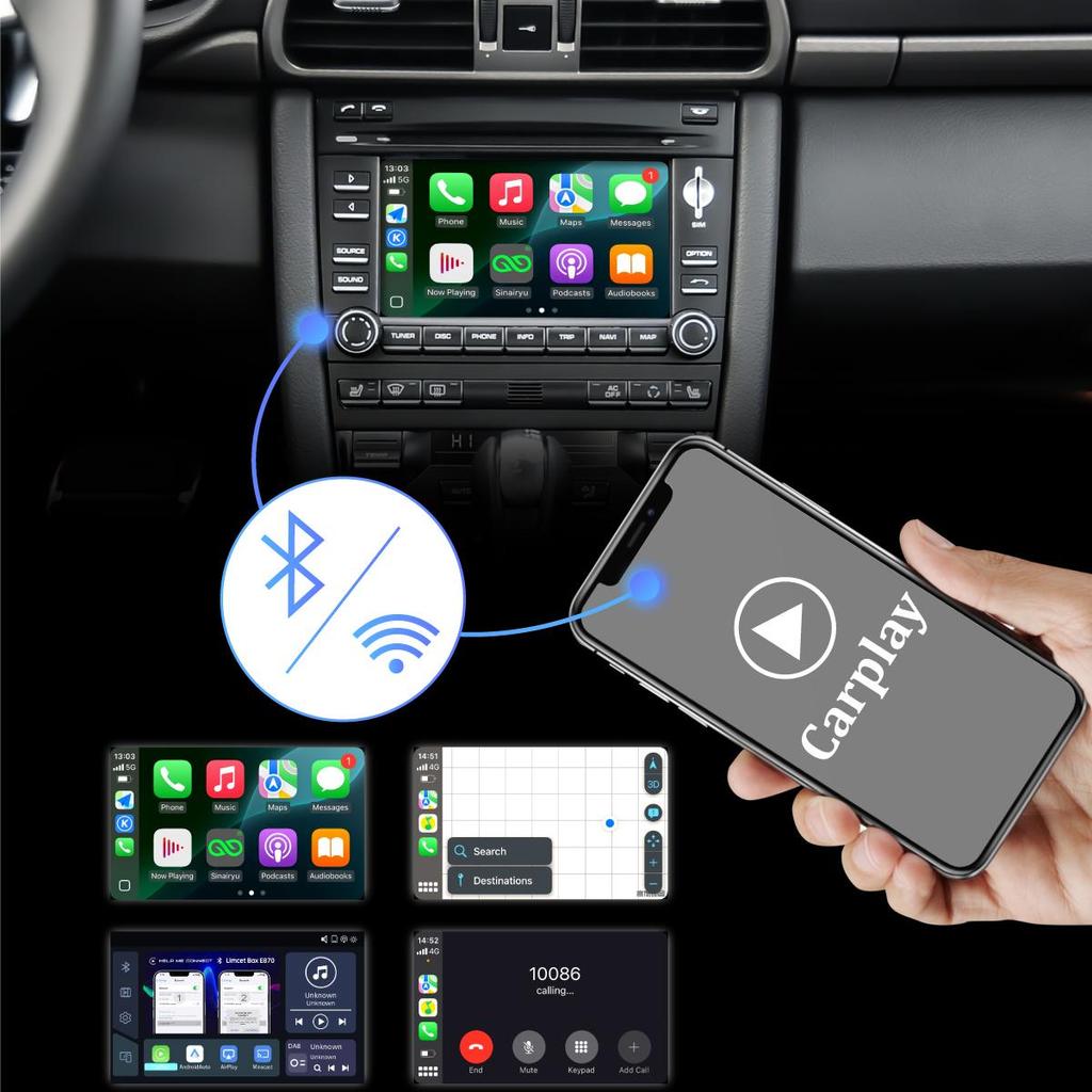 Sinairyu Wireless CarPlay Android Auto DAB DVR HDMI Kit Compatible For Porsche Cayenne 911 PCM 3.0 Mirror Link