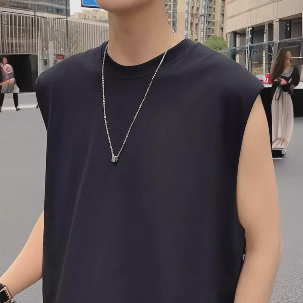 Мужской модный однотонный жилет без рукавов - спортивный топ в корейском стиле