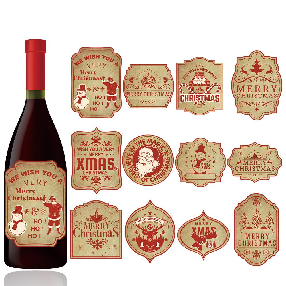 New Style, Christmas Theme, Copperplate Paper, Adhesive Bottle Stickers, Party Decorations, Red Wine Bottle Decoration Stickers, Holiday Supplies
