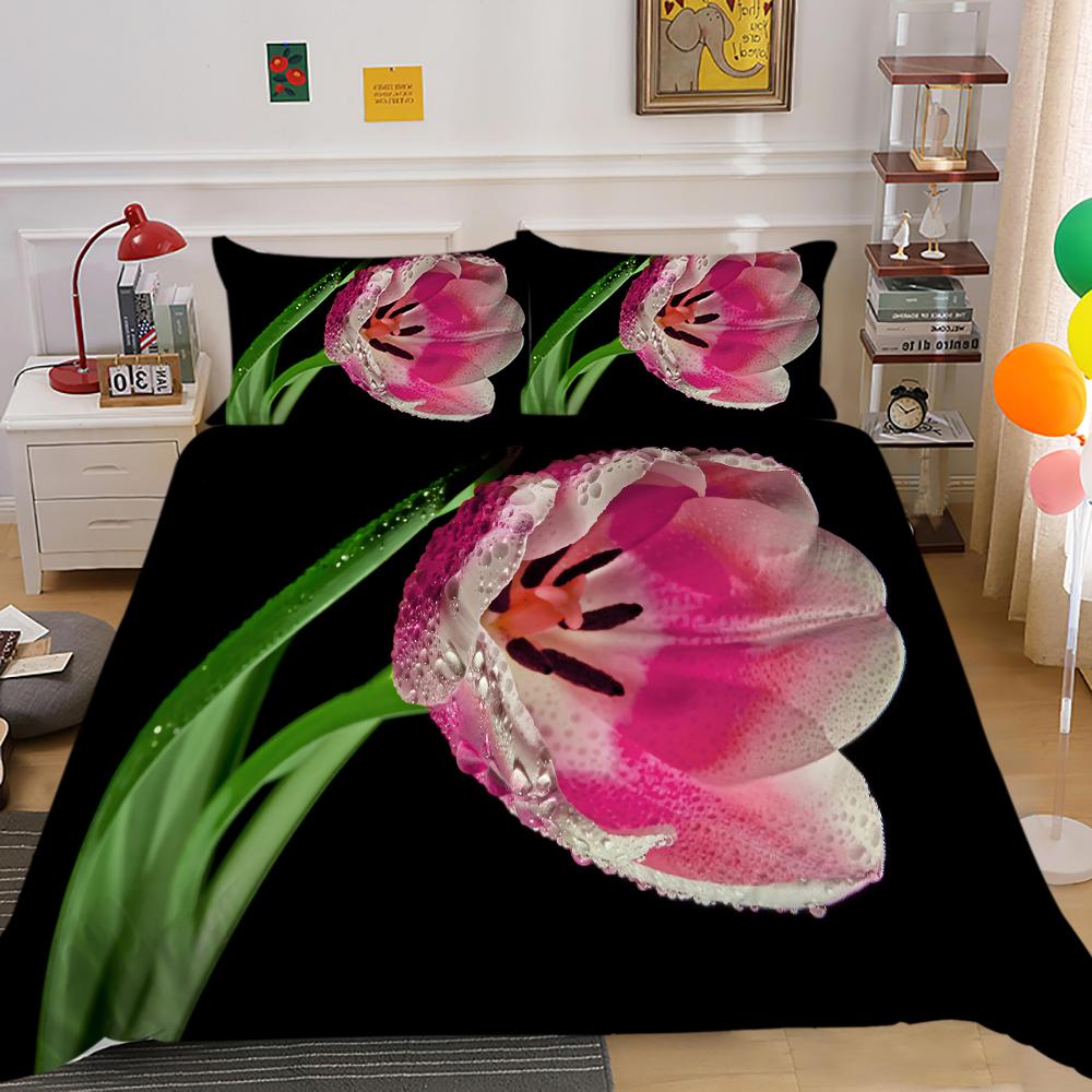 3D комплект постельного белья с цветами, тюльпан, пододеяльник, наволочка, двуспальная кровать, полноразмерное покрывало, моющаяся молния, удобное украшение для дома