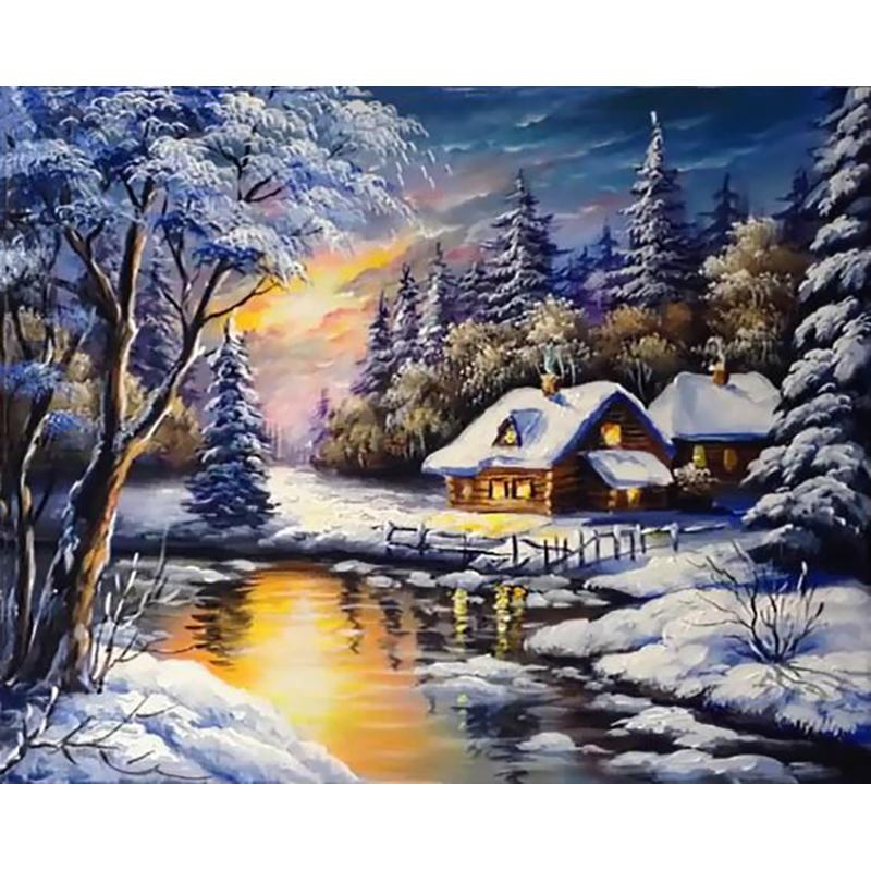 5D Diy Diamond Painting Cross Stitch Kit Snow Scenic Diamond Embroidery Landscape Mosaic Cross Stitch Wall Art Home Decor Gift