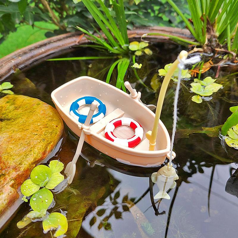 Mini Simulation Small Boat Fishing Boat Model Fish Tank Decor Diy Fishing Boat Miniature Landscape Simulation Toys For Children