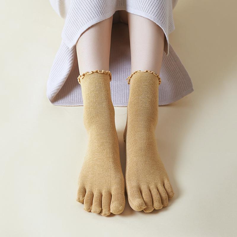 Cotton Five Finger Socks For Woman Edge Curl Fashions Colorful Loose Harajuku Short Socks With Toes Japanese Split Toe Socks