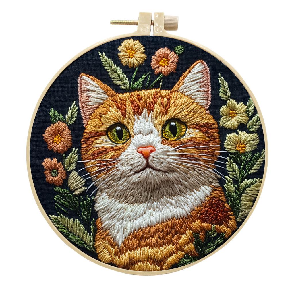 1 шт. Набор для вышивания с рисунком кошки, сделай сам, из ткани, для рукоделия, с инструментами