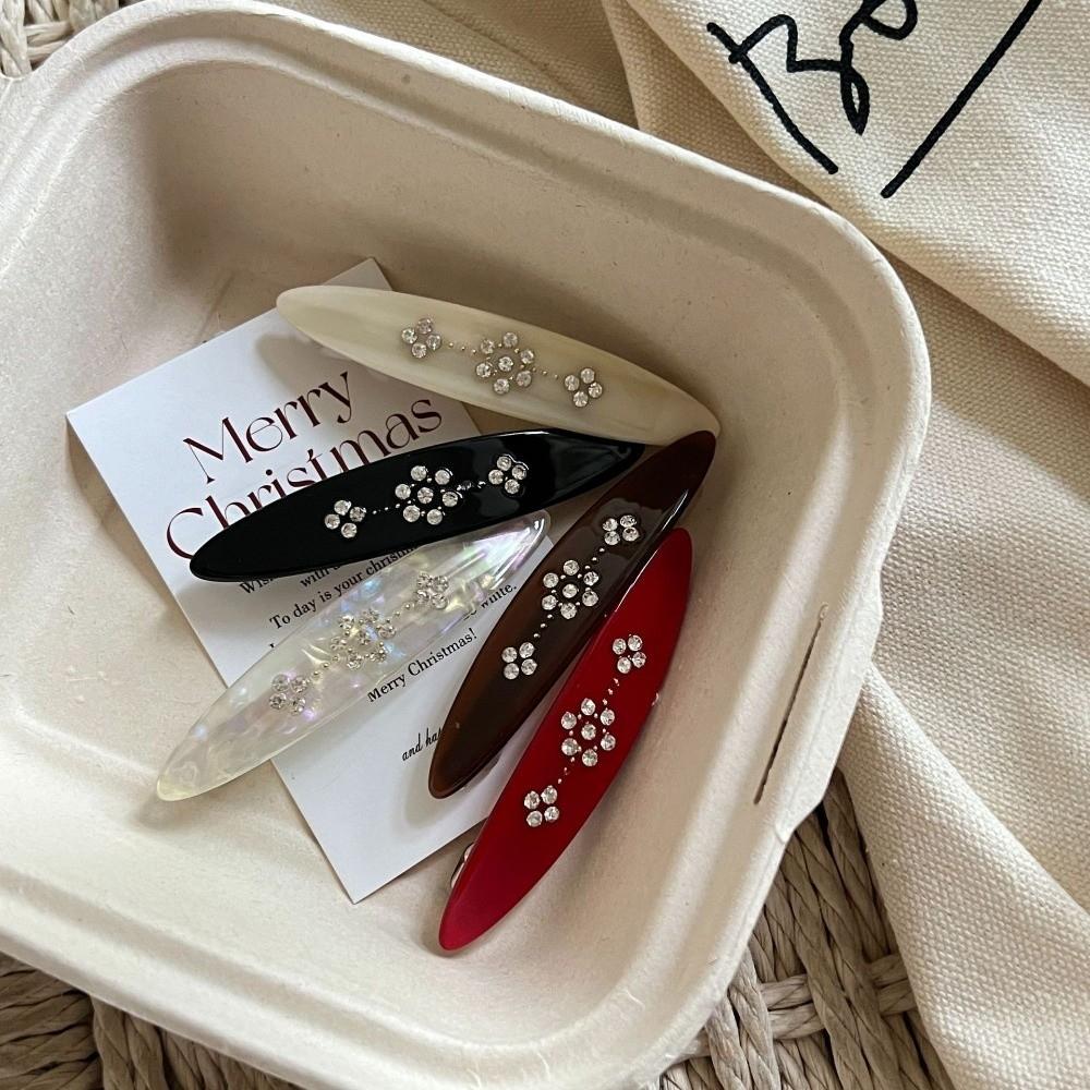Vintage Y2K Spring Clip Aesthetic Rhinestone Side Bangs Clip Non-slip Acetate Hair Clip Women