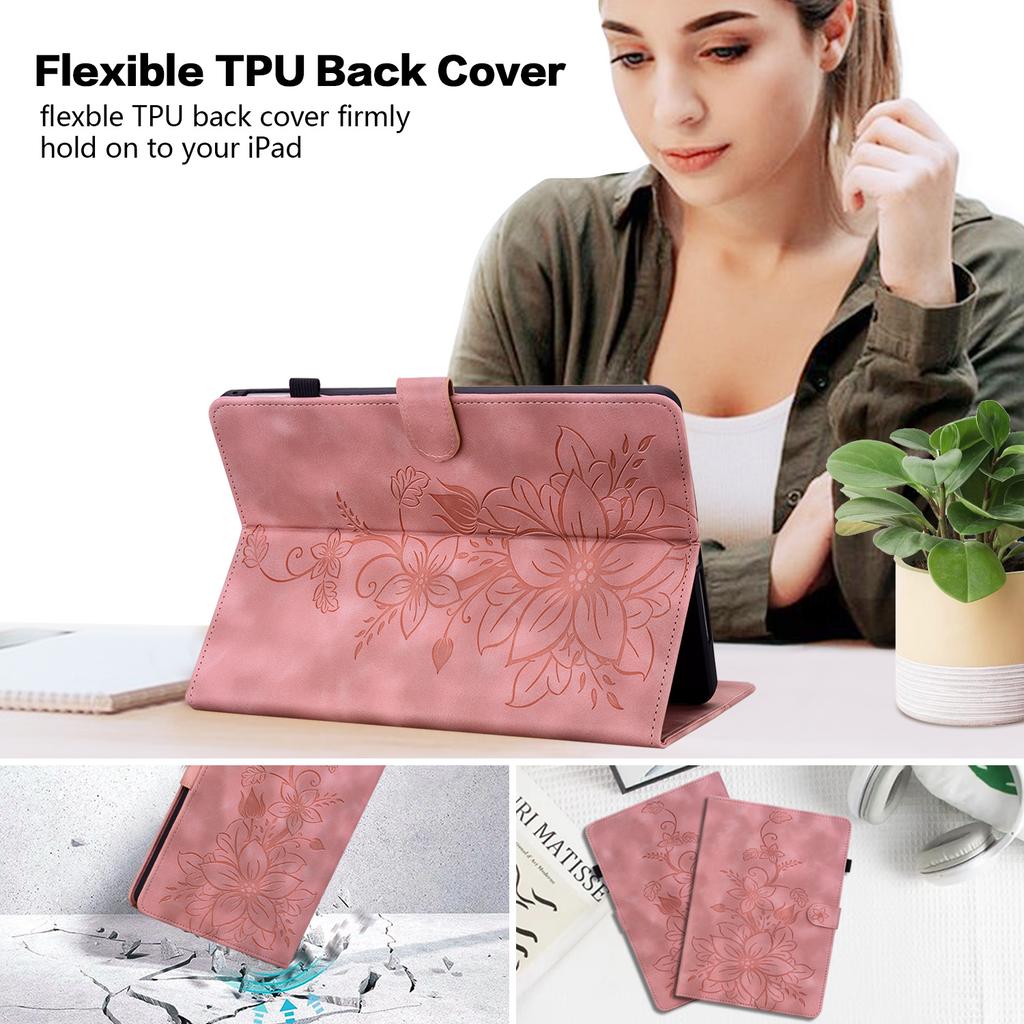 For Realme Pad Mini (Models  RMP2105, RMP2106) PU Leather Exquisite Floral Embossed Design Tablet Case