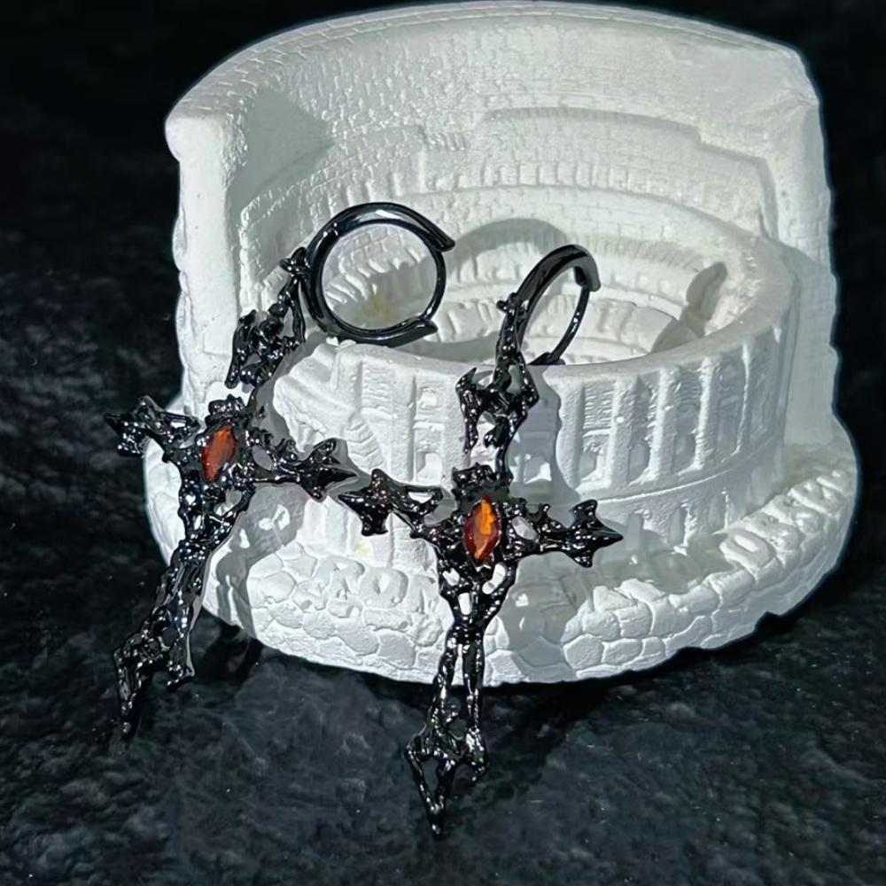 Unique Zircon Irregular Cross Piercing Earrings Vintage Dark Gothic Punk Style Jewelry Gift for Unisex