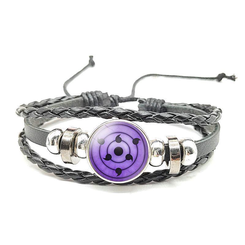 Браслет из черной многослойной кожи с камнем времени в стиле Наруто Мори