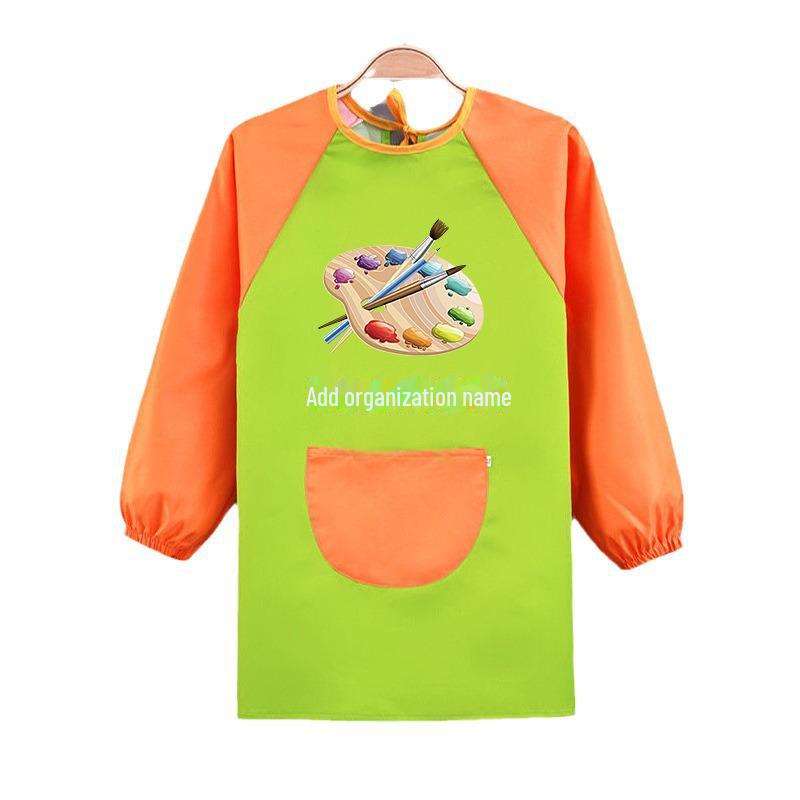 Kid's Waterproof Long-sleeved Reversible Painting Smock with Kindergarten Print - Protecting Clothes for Messy Activities.