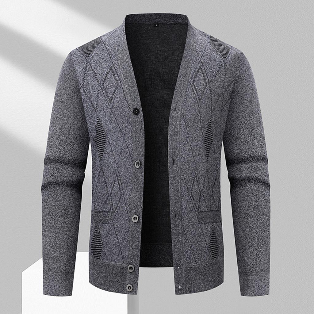 Men's V-neck Buttoned Loose Cardigan Sweater Long-sleeved Knitted Sweater Jacket