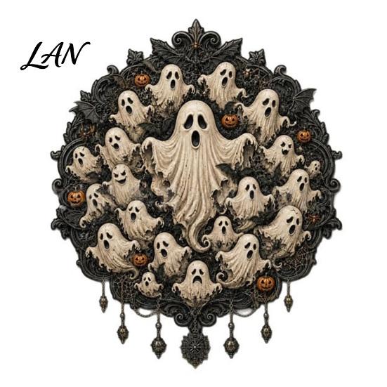 Halloween Hanging Ornaments Gothic Wall Decor, Vintage Relief Skull Ghost Bat Dark Home Interior Pieces Plaque, Aesthetic Art for Entryway Living Room