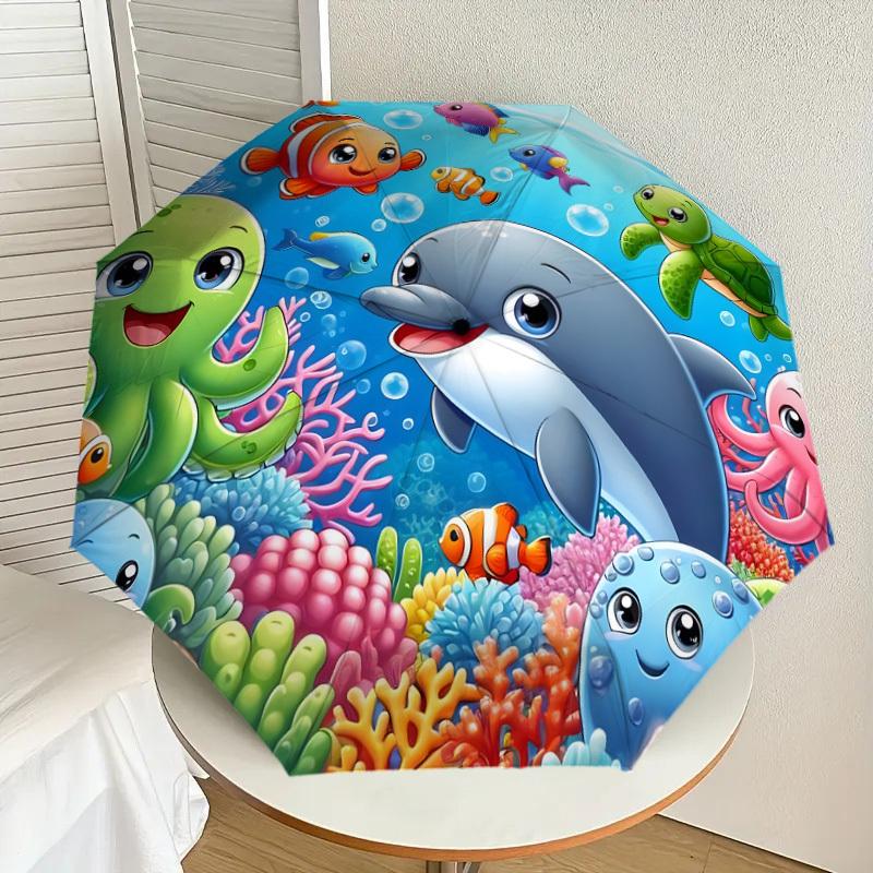 1pc Ocean Friends: Cute Sea Creatures Umbrella with Plastic Handle,Suitable for All Seasons Home Travel Outdoor UmbrellaDD1479