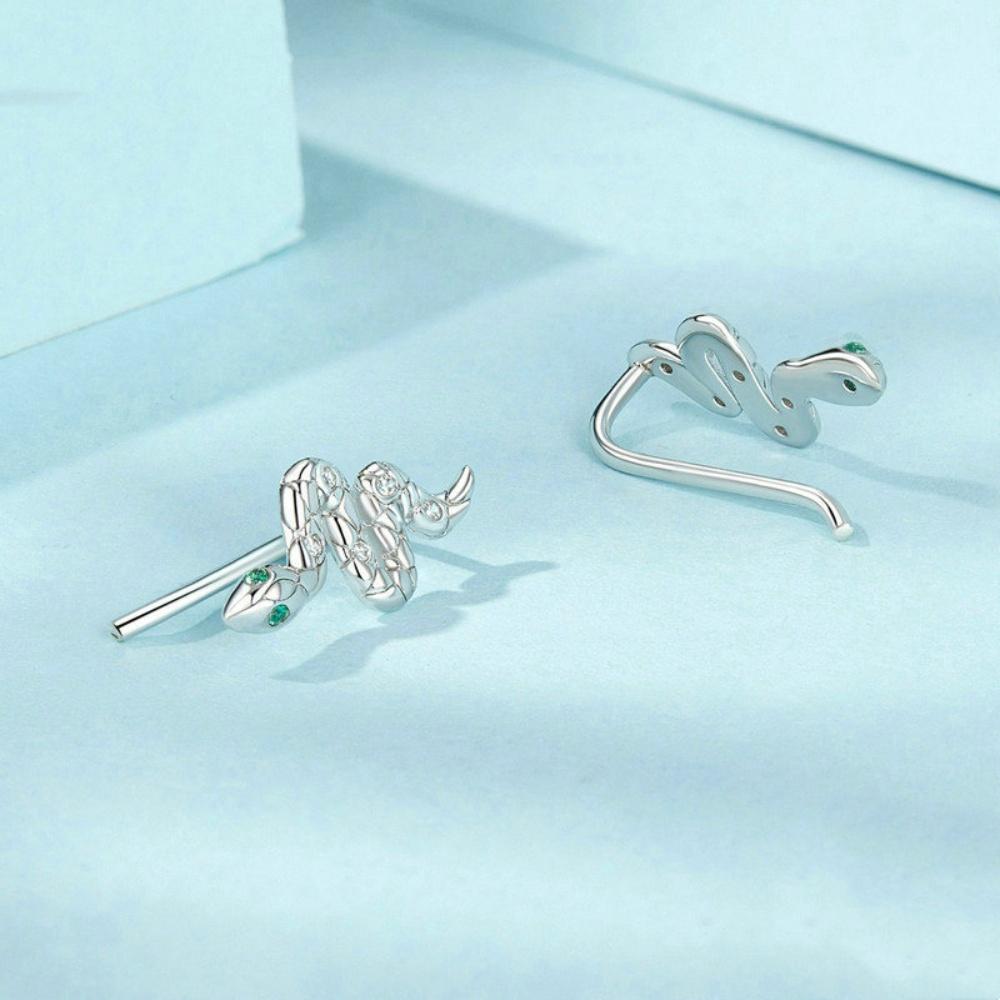 925 стерлингового серебра змея серьги женские модные элегантные сверкающие зеленые циркониевые змея серьги кольца на заказ модные ювелирные изделия