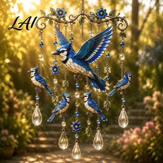 Metal Bird Garden Art Hummingbird Wind Chime Chimes for Outside Stained Glass & Crystal Sun Catcher Hanging Ornament Windchime Colorful Yard
