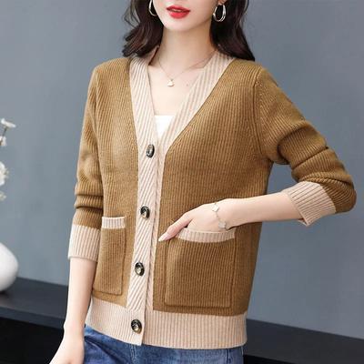Женская куртка на весну и осень, свободный эластичный уютный свитер, кардиган, повседневный вязаный топ с v-образным вырезом