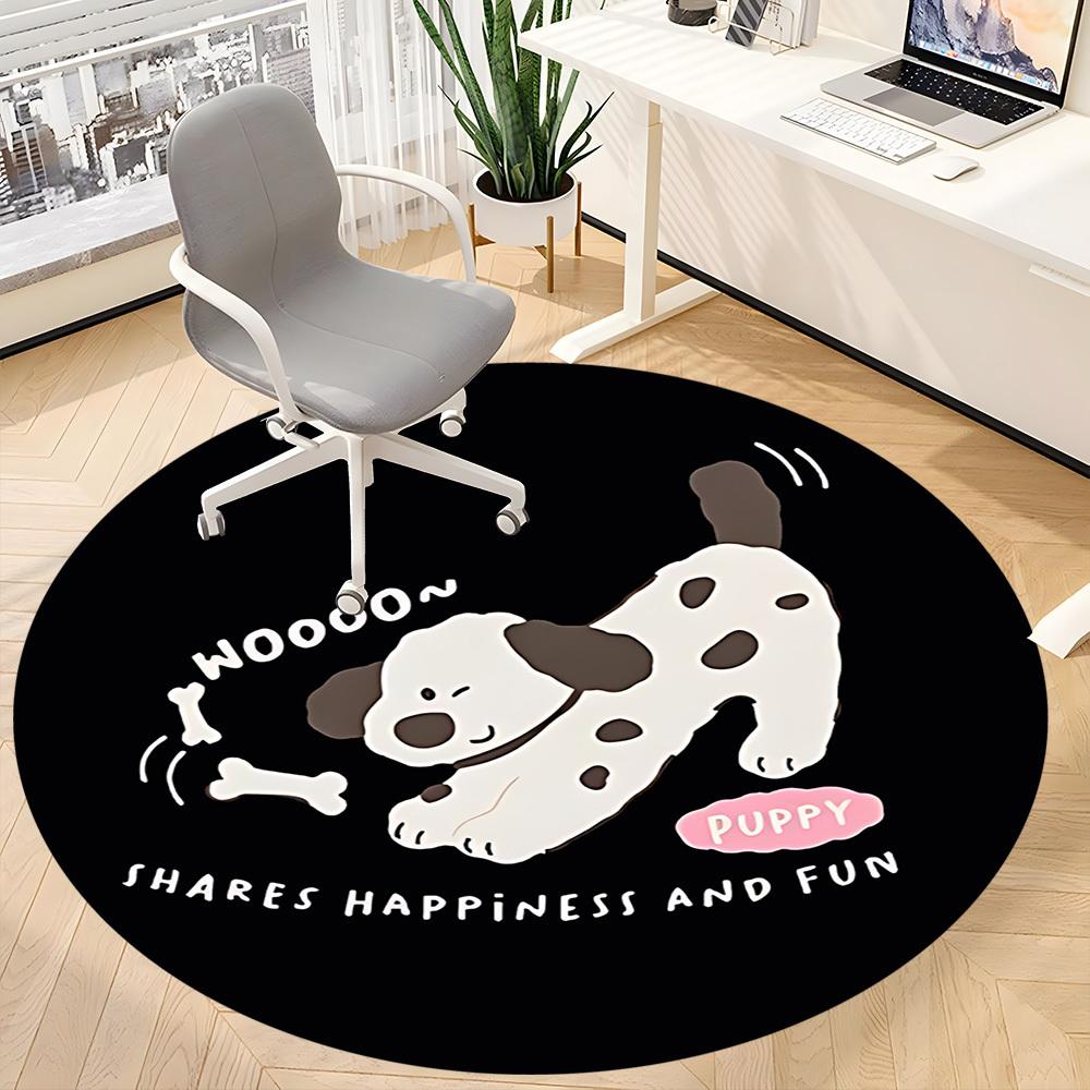 1pc Puppy Bone Cute Happy Office Round Area Rug, Mat Suitable ForOffice, Under Office Chairs Bedroom Living Room Home Decor, Room Deco