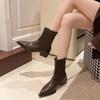 Весенне-осенняя мода Женские короткие ботильоны с острым носком и толстым каблуком Обувь Botas De Mujer