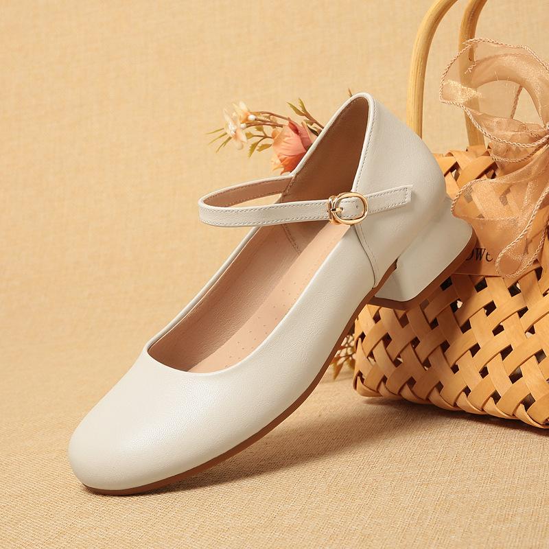 Мода Однокнопочные Туфли Матери Весна Осень Квадратный Носок Мэри Джейн Женские Одинарные Туфли Рабочие Туфли Кожаные Туфли Удобные