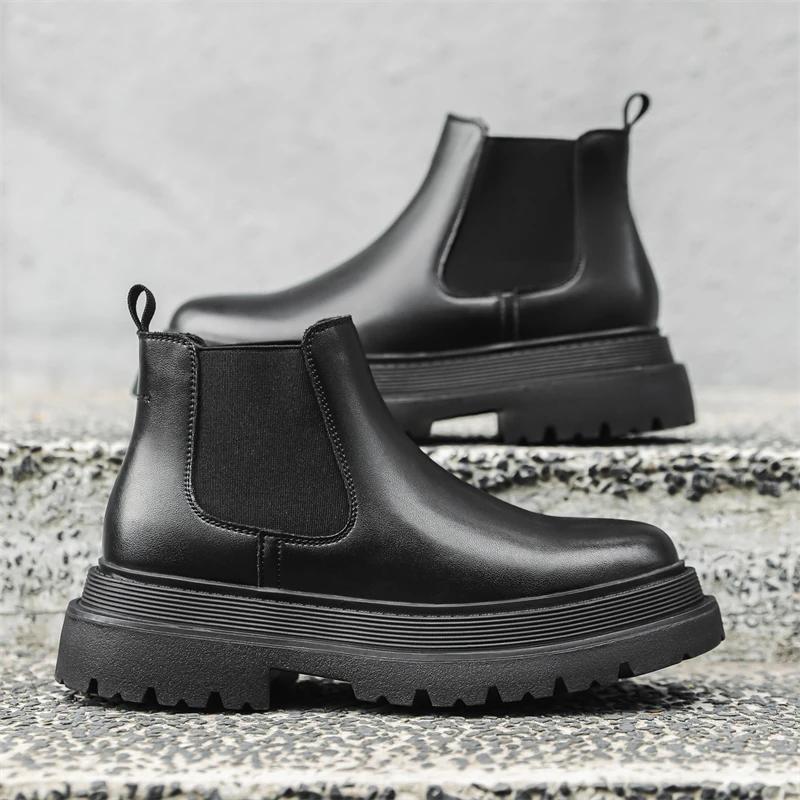 Модные высококачественные мужские классические повседневные кожаные ботинки челси, роскошные дизайнерские ботинки на толстой подошве, короткие высокие ботинки в британском стиле