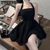 Черное платье без рукавов, женское летнее однотонное модное платье в Корейском стиле с лямкой на шее Y2K, повседневное элегантное, горячее, милое, новые мини-платья