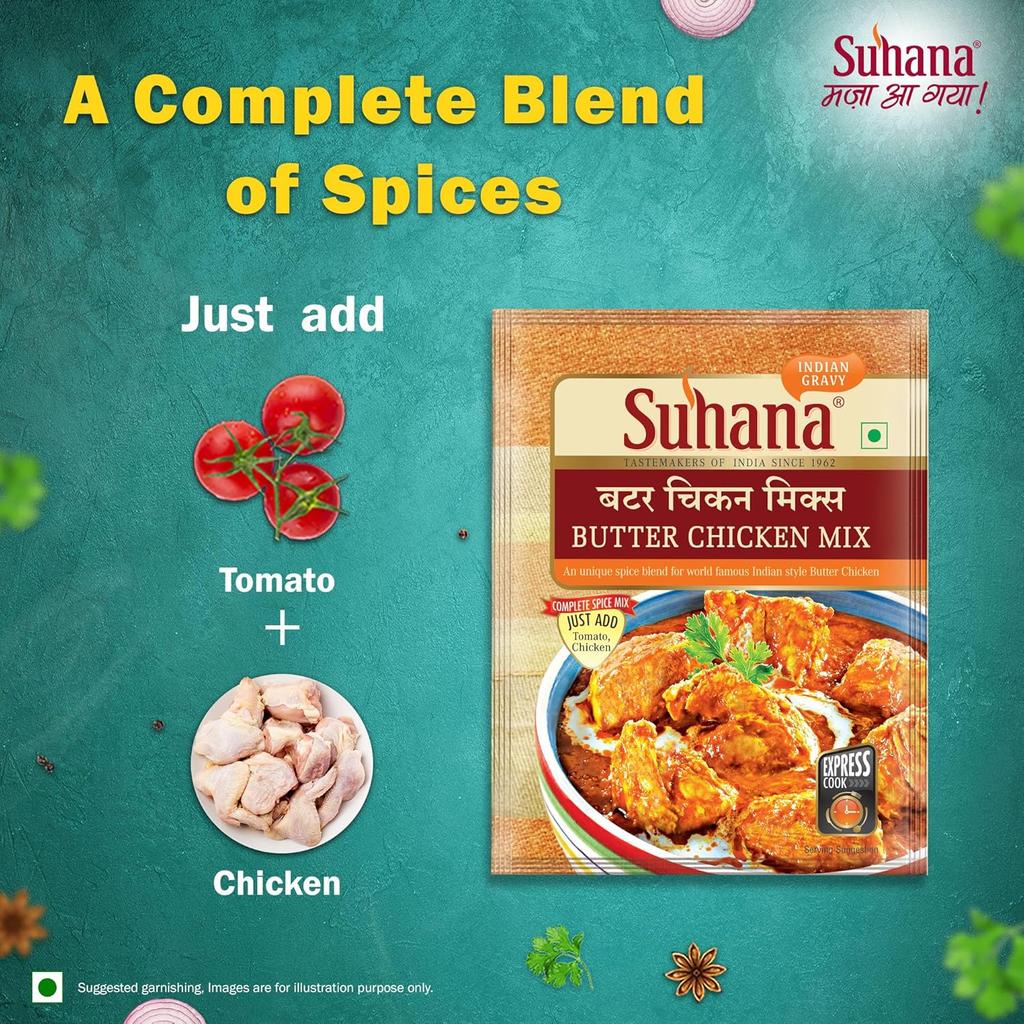 Suhana Butter Chicken Masala Mix 50g Pouch All In One Restaurant Style Spice Blend Just Add Tomato And Chicken