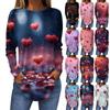 Women's Fashion Valentine's Day Love Heart Print Long Sleeve Loose Round Neck Long T-Shirt Top