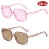 2pcs Square Sunglasses Woman Retro Vintage ColorfulSun Glasses Big Frame Female Outdoor Unisex Retro EyewearmTravel Goggles
