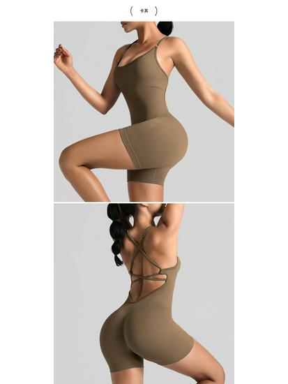 Бесшовный цельный костюм для йоги с элегантной спинкой и дизайном «персиковые ягодицы»