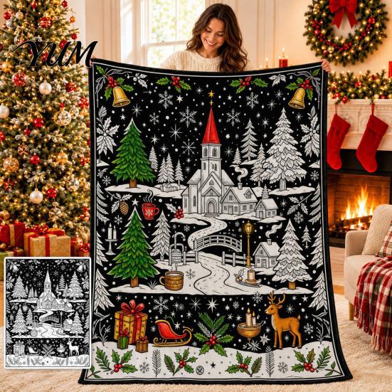 DIY Coloring Blanket for Adults Christmas And Kids, Color Your Own Blanket, 59" x 51" Soft Themed Fabric Art Cozy Throw Bed Couch Sofa, Family Holiday