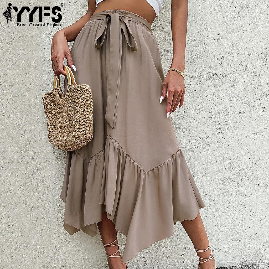 YYFS Женские модные повседневные летние однотонные юбки с принтом