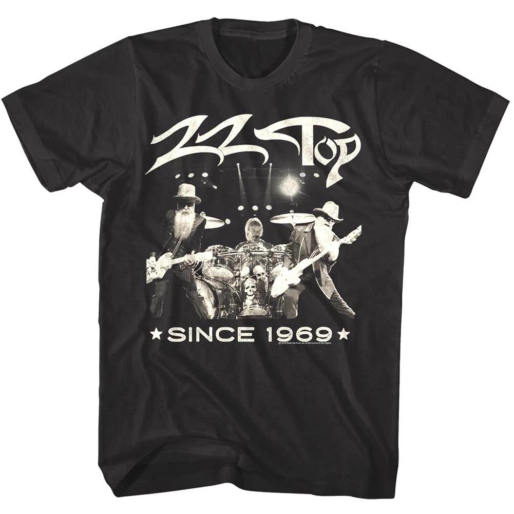 ZZ Top Live Since 1969 Мужская футболка Винтажное фото Рок-группа Концертный тур Мерч