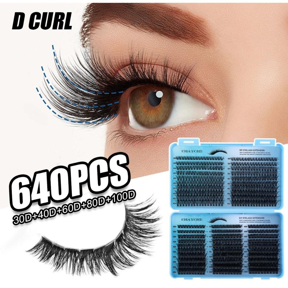 640Pcs 8-16mm Length Fake Eyelash Wispy Style DIY Lash Extension Kit 3D Faux Mink Lash Easy Removal