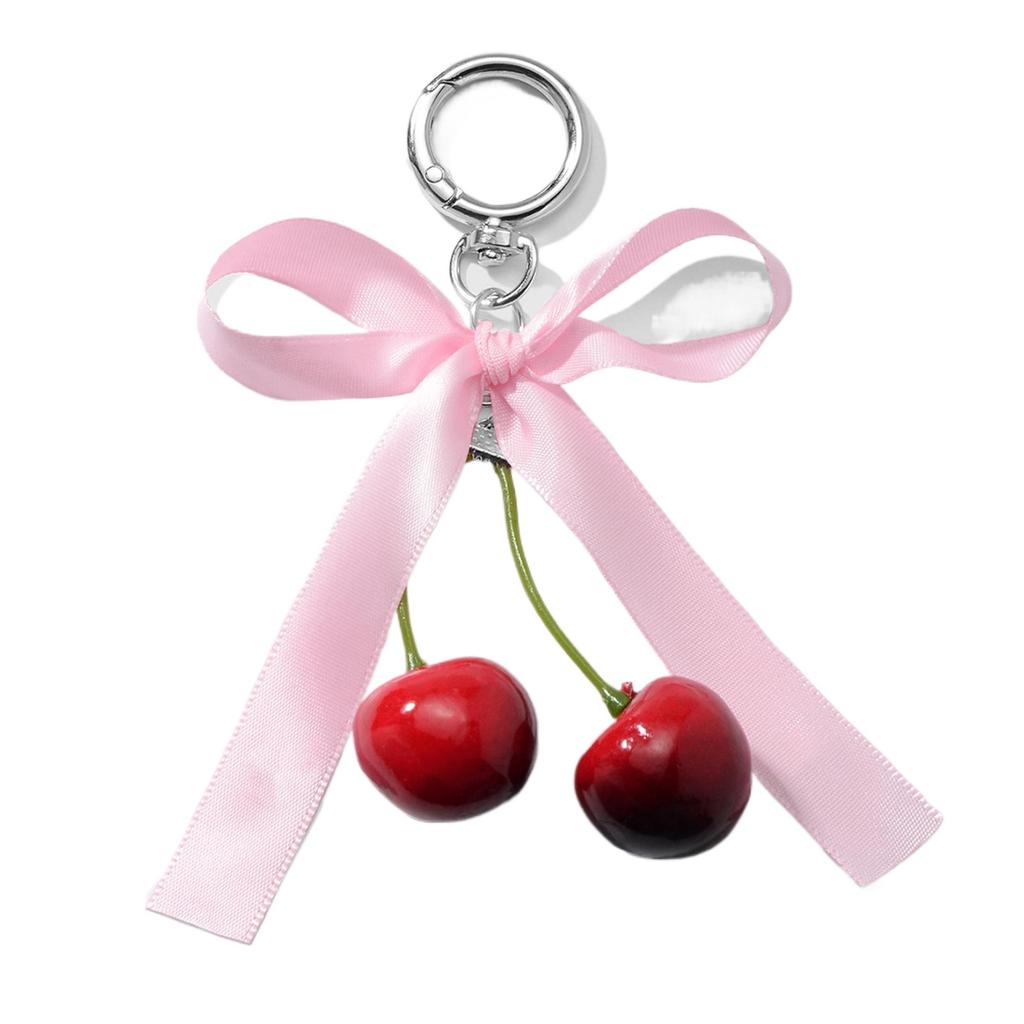Модная подвеска в виде сумки из искусственной вишни, имитация фруктов, брелок для ключей с бантом из ленты для повседневного использования