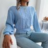 Women's Fashion Casual Knitted Sweater Top With Twisted Cable Pattern, Lanterned Sleeves, And Waist-Cinching Design For Fall And Winter