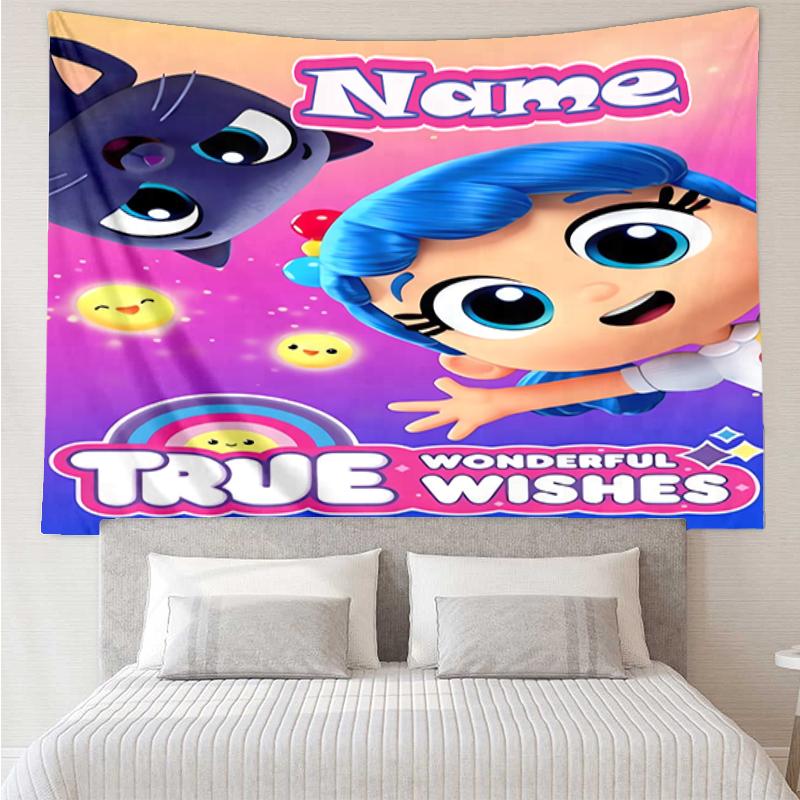 Custom Name True and the Rainbow Kingdom Print Tapestry, Backdrop, Easy Setup, Ideal for Bedroom, Office & Living Room, with Aesthetic Wall Hanging De