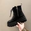 Fashion Women's Fashion Boots Thick Sole High Heels Trifle Base Side Zip Black Boots Outdoor Women's Shoes Commuting Spring and Autumn