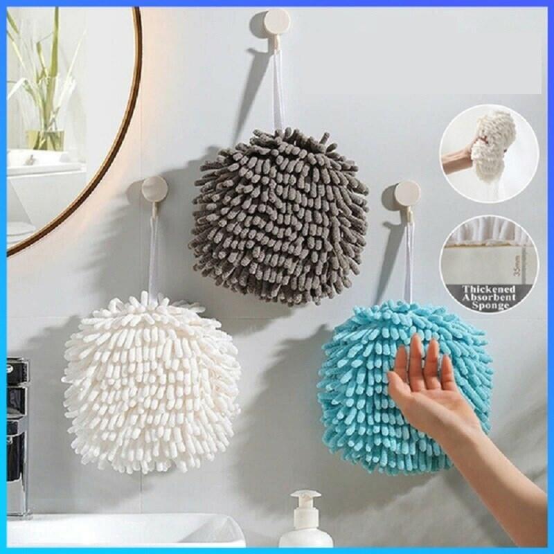 3PS Chenille Hand Towels Kitchen Bathroom Hand Towel Ball with Hanging Loops Quick Dry Soft Absorbent Microfiber Towels