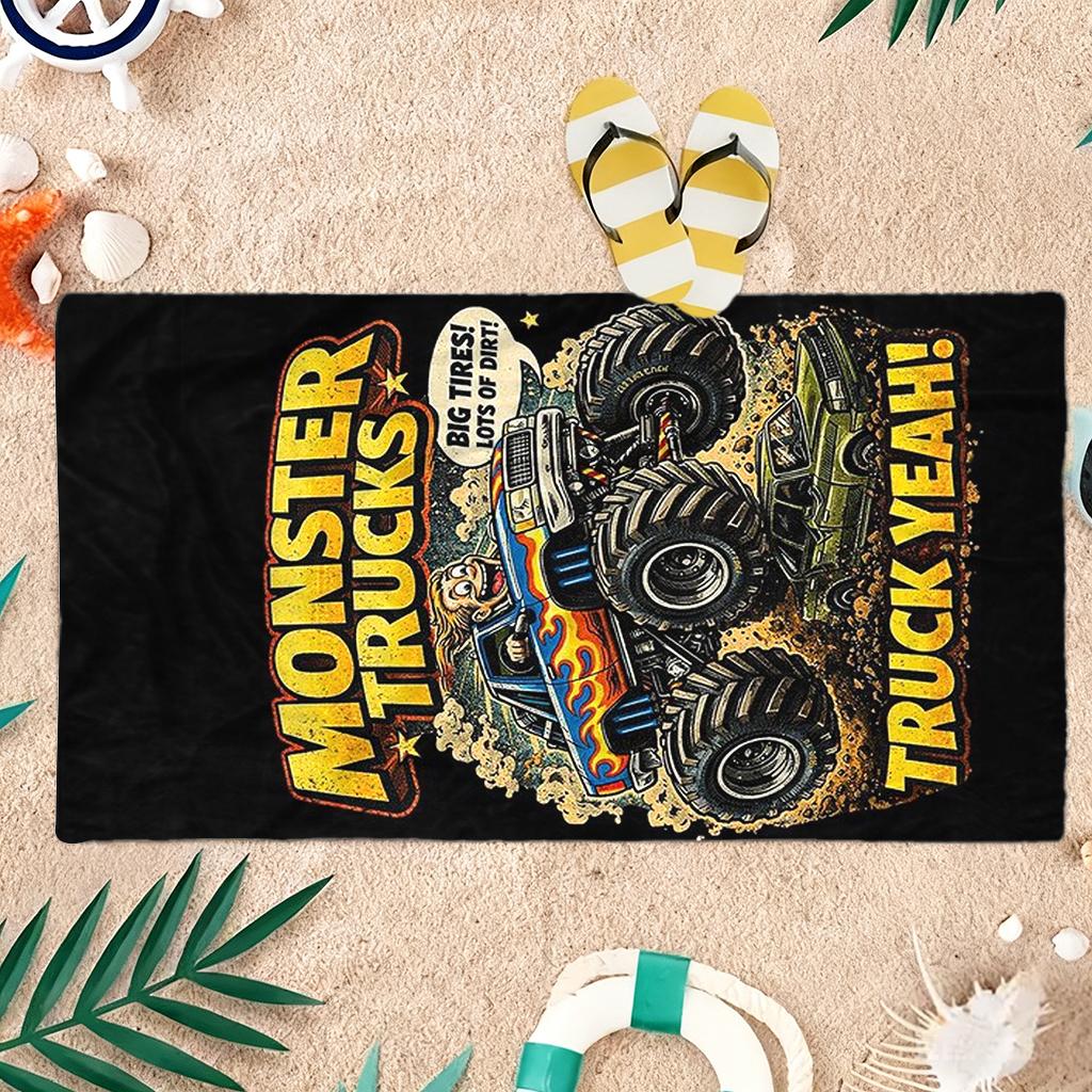 1pc M-Monster Trucks Large Tires Beach Towel Super Absorbent Suitable for Beach Vacation Pool Summer Gift for Friends And Kids