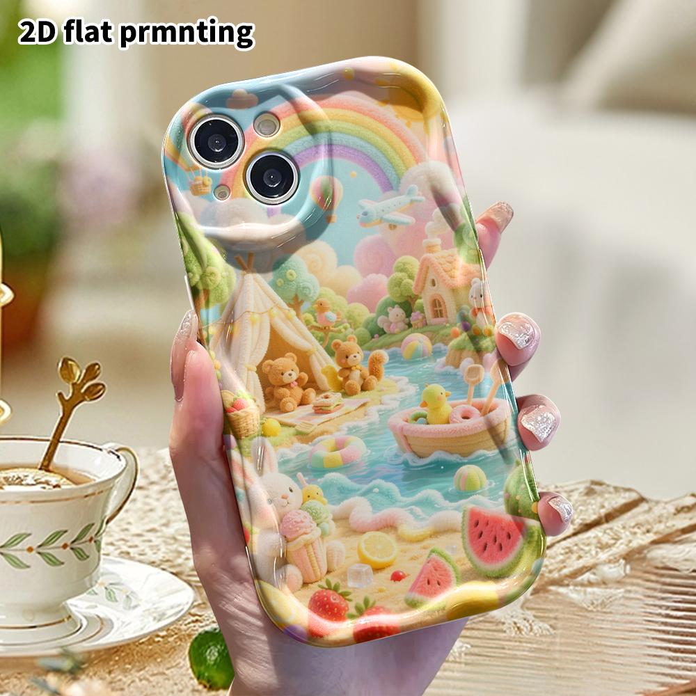 Phone Case: 2D flat, suitable for iPhone 18 17 16 15 14 13 12Pro protective case, lakeside campsite, perfect Christmas and Halloween holiday gift