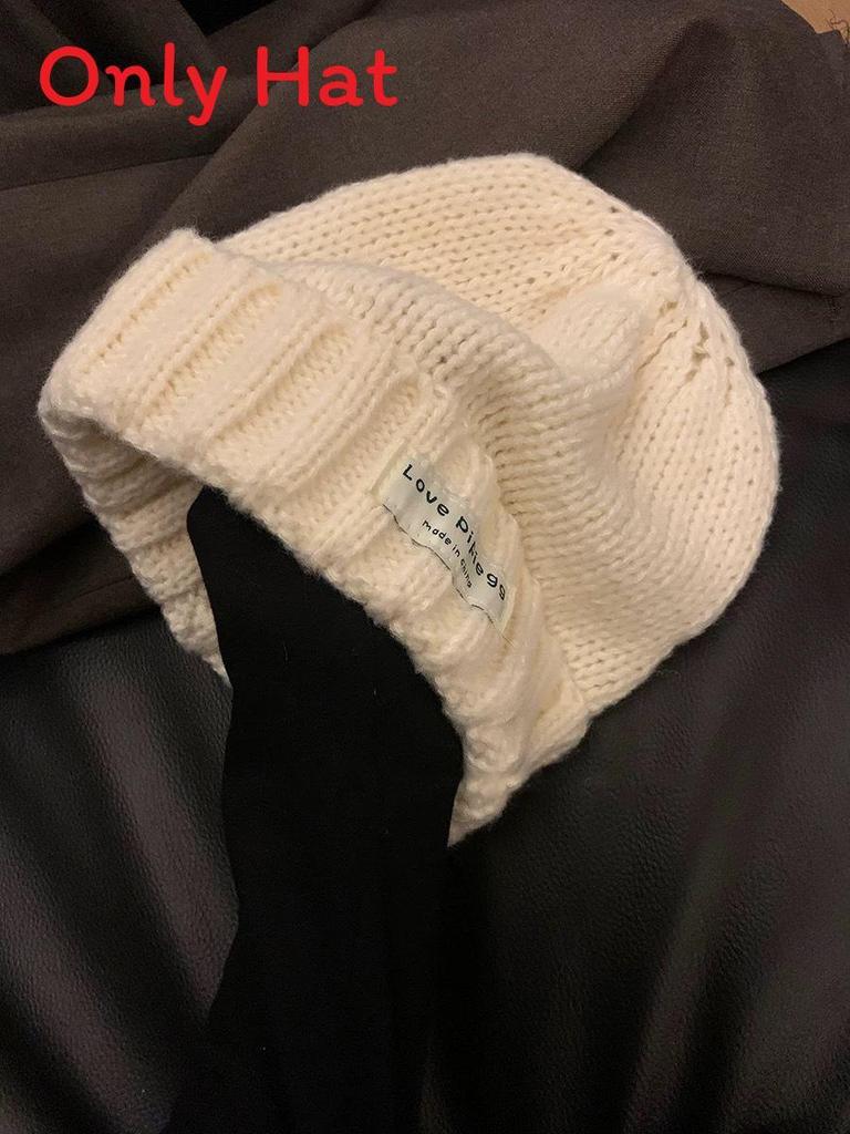 College Style Knitted Hat For Women With Warm Fleece For Winter Outdoor Activities