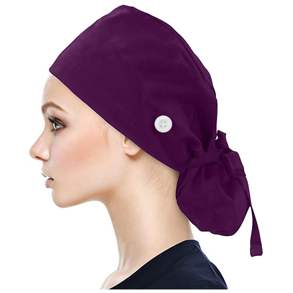 Scrub Cap With Buttons Bouffant Hat With Sweatband for Womens and Mens