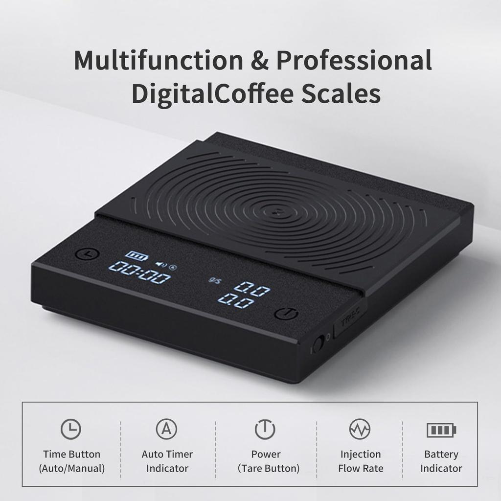 TIMEMORE Black Mirror Basic Coffee Scales Высокоточный измерительный прибор Точность Диапазон измерения Функция таймера Функция автоматического выключения весов Черный
